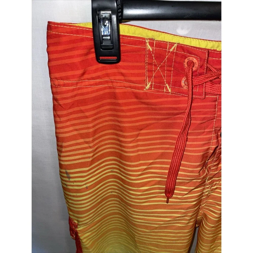 BKE Sport Board Shorts Men’s Size 31 Orange Yellow Striped Drawstring Inseam 11
